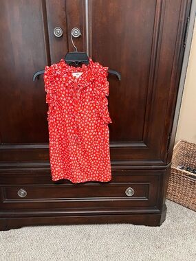 entro Red Floral Ruffle Tie-Neck Sleeveless Top